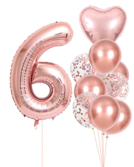 Set 10 Baloane Folie si Latex, Tematica Aniversare, Baloane Latex 25cm, Figurina Inimioara 45 cm, Cifra 6 de 81 cm, Ambalaj Individual, Pai Inclus, Umflare cu Aer sau Heliu, Pal