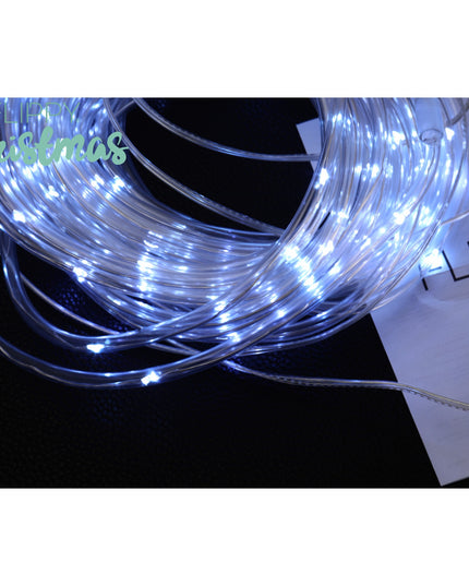 Instalatie luminoasa de Craciun tip furtun luminos, 100 LED-uri, 12 metri lungime, 8 programe, 2 metri prelungitor, sarma din cupru, incarcare solara