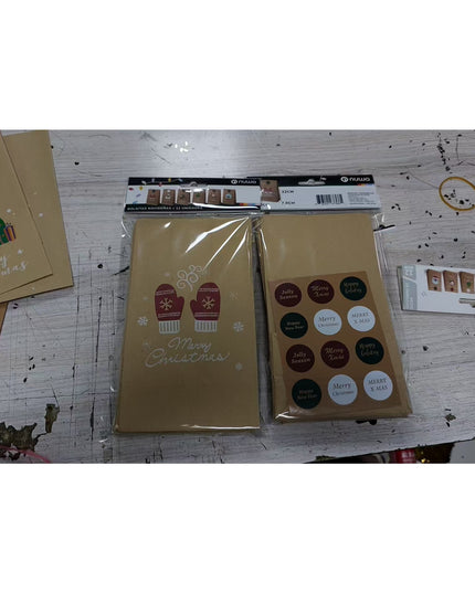 12 Pungi de Cadou, Tema Craciun, 12 Stickere Incluse,din Hartie