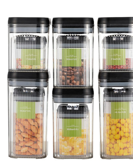 Cutii de Depozitare Alimente, din 12 Cutii de tip Container, Recipiente pentru Cereale in Bucatarie, Transparente cu Capac