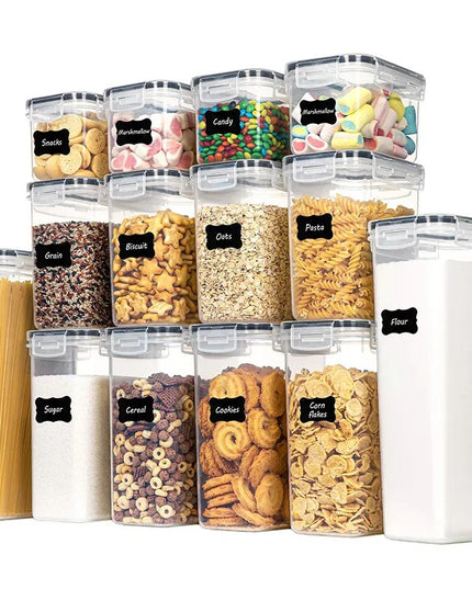 Cutii de depozitare alimente, din 14 Cutii pentru Condimente, Cereale, Cutii pentru Bucatarie, din Plastic PP, Cutii Alimentare, Diferite Dimensiuni, Transparente