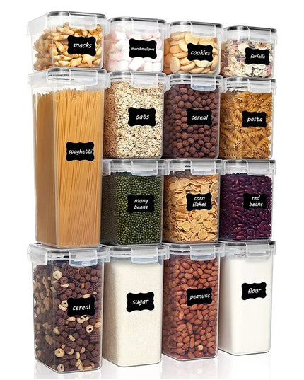 Cutii de depozitare alimente, din 15 Cutii pentru Condimente, Cereale, Cutii pentru Bucatarie, din Plastic PP, Cutii Alimentare, Diferite Dimensiuni, Transparente