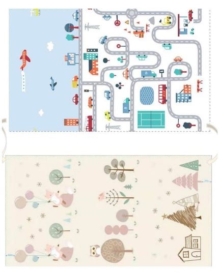 Covoras de Joaca pentru Copii Termic cu 2 Fete, Model Vulpi si Pista de Masini, cu Spuma, Impermeabil, Antiderapant, x x