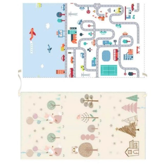 Covoras de Joaca pentru Copii Termic cu 2 Fete, Model Vulpi si Pista de Masini, cu Spuma, Impermeabil, Antiderapant, x x