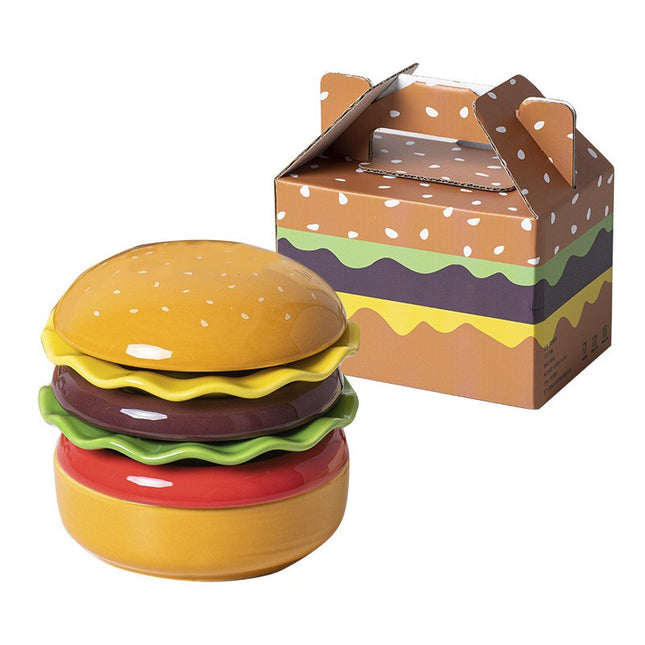 Set Farfurii Ceramice sub Forma de Burger, din Ceramica, pentru Sosuri si Gustari, Mini Farfurii Stivuibile