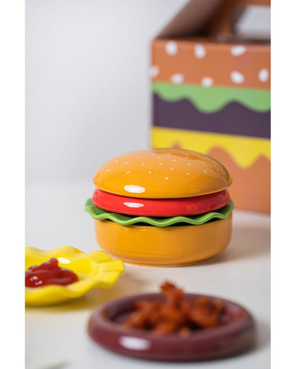 Set Farfurii Ceramice sub Forma de Burger, din Ceramica, pentru Sosuri si Gustari, Mini Farfurii Stivuibile
