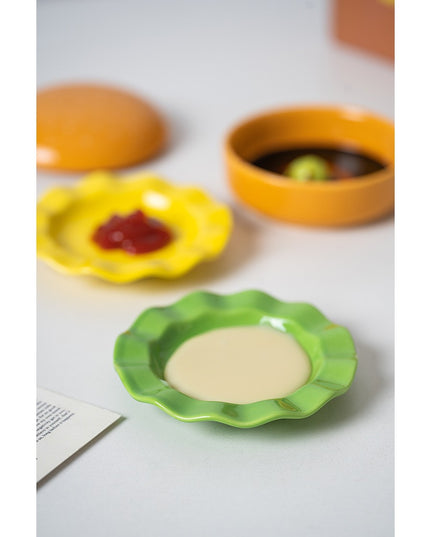 Set Farfurii Ceramice sub Forma de Burger, din Ceramica, pentru Sosuri si Gustari, Mini Farfurii Stivuibile