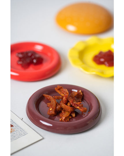 Set Farfurii Ceramice sub Forma de Burger, din Ceramica, pentru Sosuri si Gustari, Mini Farfurii Stivuibile
