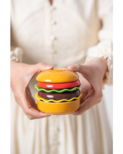 Set Farfurii Ceramice sub Forma de Burger, din Ceramica, pentru Sosuri si Gustari, Mini Farfurii Stivuibile