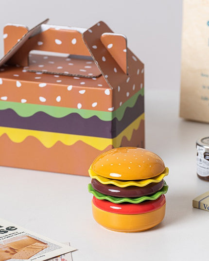 Set Farfurii Ceramice sub Forma de Burger, din Ceramica, pentru Sosuri si Gustari, Mini Farfurii Stivuibile