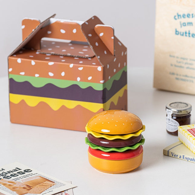 Set Farfurii Ceramice sub Forma de Burger, din Ceramica, pentru Sosuri si Gustari, Mini Farfurii Stivuibile