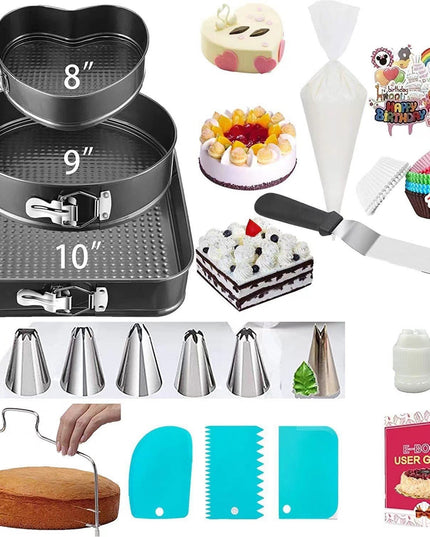 de 216 Piese de Copt pentru Prajituri, 3 Tavi de Copt, Nivelator, Forme Cupcake, Pos pentru Ornat cu 7 Capete, Feliator Tort, din Otel Inoxidabil