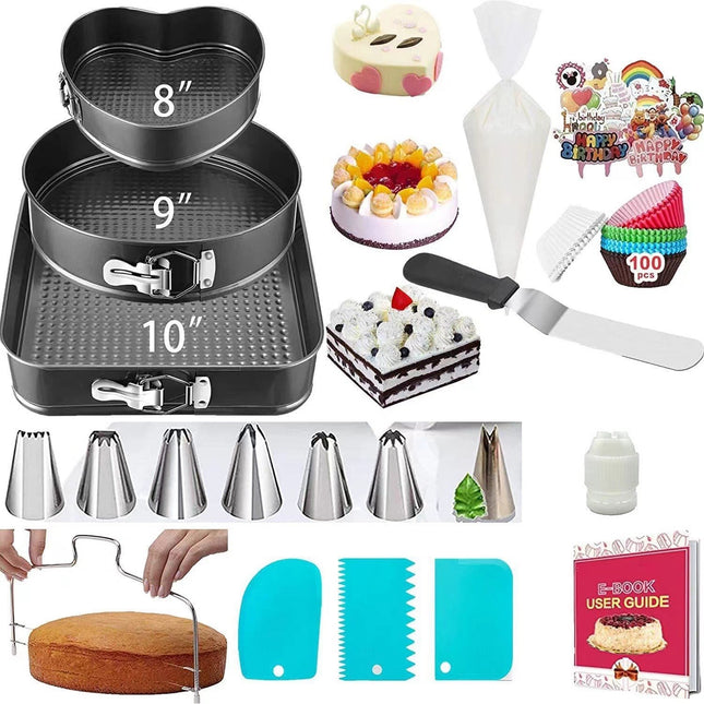 de 216 Piese de Copt pentru Prajituri, 3 Tavi de Copt, Nivelator, Forme Cupcake, Pos pentru Ornat cu 7 Capete, Feliator Tort, din Otel Inoxidabil