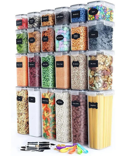 Cutii de depozitare alimente, din 24 Cutii pentru Condimente, Cereale, Cutii pentru Bucatarie, din Plastic PP, Cutii Alimentare, Diferite Dimensiuni, Transparente