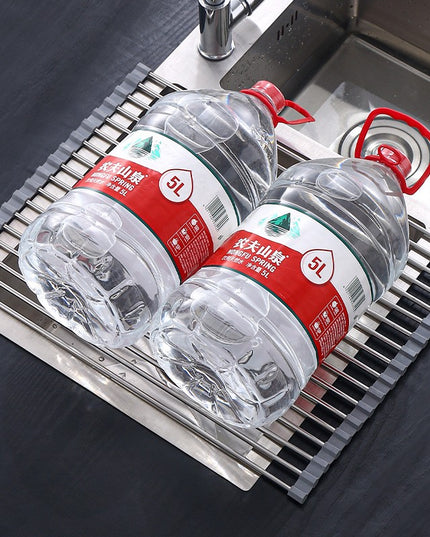 Covoras de Scurgere pentru Chiuveta Bucatarie, din Otel Inoxidabil, Suport Chiuveta, Pliabil, Antiderapant, Usor de Curatat si de Depozitat,15 Tuburi