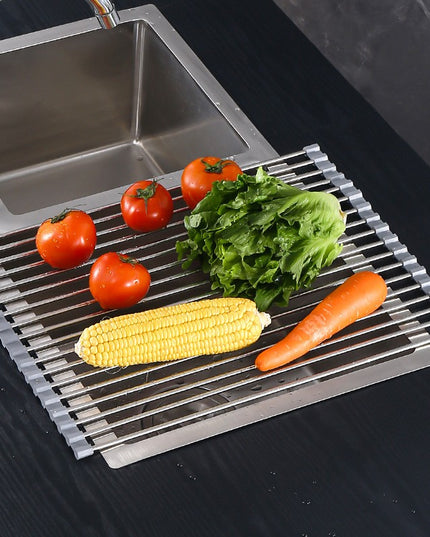 Covoras de Scurgere pentru Chiuveta Bucatarie, din Otel Inoxidabil, Suport Chiuveta, Pliabil, Antiderapant, Usor de Curatat si de Depozitat,15 Tuburi