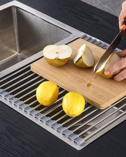 Covoras de Scurgere pentru Chiuveta Bucatarie, din Otel Inoxidabil, Suport Chiuveta, Pliabil, Antiderapant, Usor de Curatat si de Depozitat,15 Tuburi