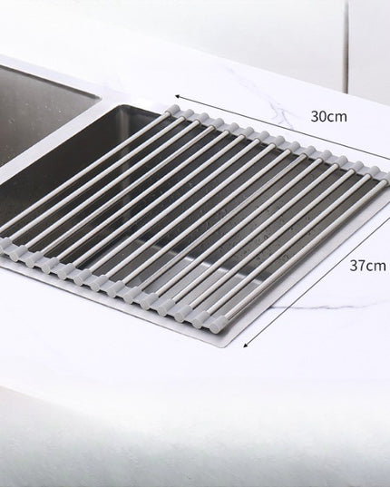 Covoras de Scurgere pentru Chiuveta Bucatarie, din Otel Inoxidabil, Suport Chiuveta, Pliabil, Antiderapant, Usor de Curatat si de Depozitat,15 Tuburi