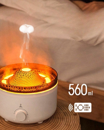 Umidificator de tip vulcan, cu aromaterapie, cu telecomanda, 560 ml, model V21A