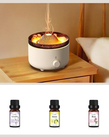 Umidificator de tip vulcan, cu aromaterapie, cu telecomanda, 560 ml, model V21A