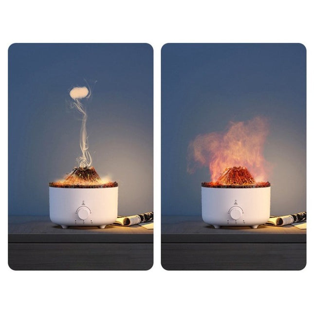 Umidificator de tip vulcan, cu aromaterapie, cu telecomanda, 560 ml, model V21B