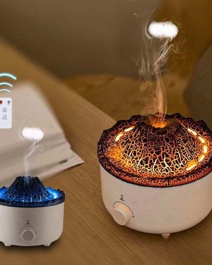 Umidificator de tip vulcan, cu aromaterapie, cu telecomanda, 560 ml, model V21B