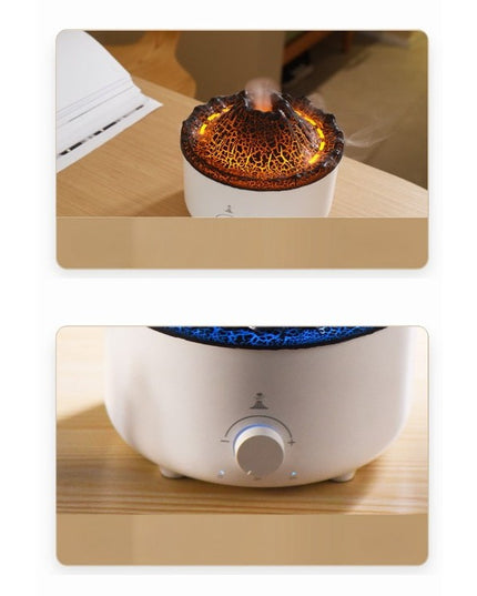 Umidificator de tip vulcan, cu aromaterapie, cu telecomanda, 560 ml, model V21B