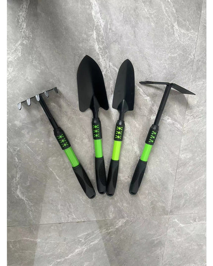 Set 4 Unelte de Gradina pentru Plantare, Prelucrare Sol si Ingrijire Plante, Material PVC Carbon, Grebla, Sapaliga cu Cap Dublu, Lopata Mica, Lopata Lata, 43 x 11 cm, /
