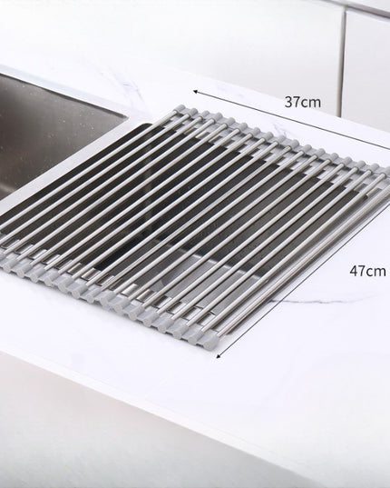 Covoras de Scurgere pentru Chiuveta Bucatarie, din Otel Inoxidabil, Suport Chiuveta, Pliabil, Antiderapant, Usor de Curatat si de Depozitat,18 Tuburi