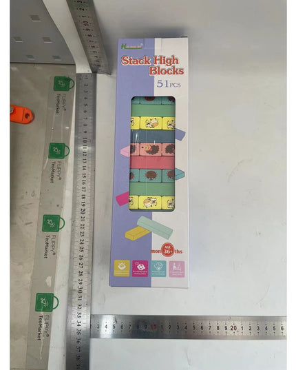 Joc de Societate, pentru Copii, din Lemn, Interactiv, Distractiv, Jenga Stack High Blocks, cu Zar, 51 de Piese Animate, 24.5x18x5 cm