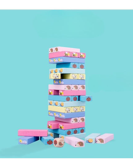Joc de Societate, pentru Copii, din Lemn, Interactiv, Distractiv, Jenga Stack High Blocks, cu Zar, 51 de Piese Animate, 24.5x18x5 cm
