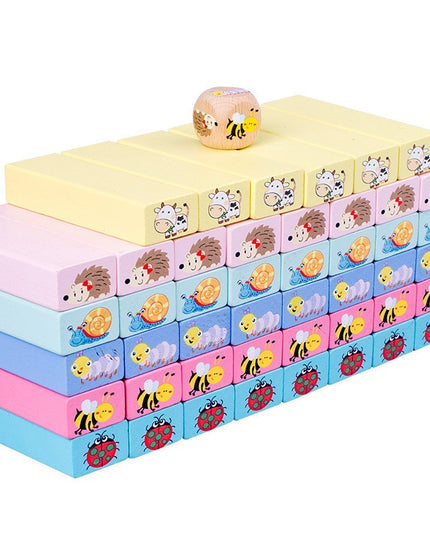 Joc de Societate, pentru Copii, din Lemn, Interactiv, Distractiv, Jenga Stack High Blocks, cu Zar, 51 de Piese Animate, 24.5x18x5 cm
