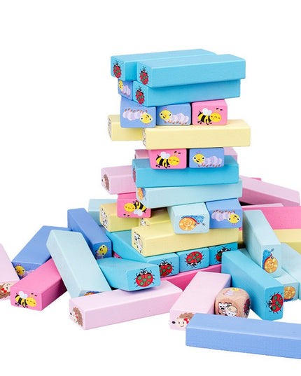 Joc de Societate, pentru Copii, din Lemn, Interactiv, Distractiv, Jenga Stack High Blocks, cu Zar, 51 de Piese Animate, 24.5x18x5 cm