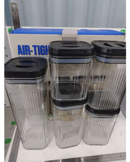 Cutii de Depozitare Alimente, din 5 Cutii de tip Container, Recipiente pentru Cereale in Bucatarie, Transparente cu Capac