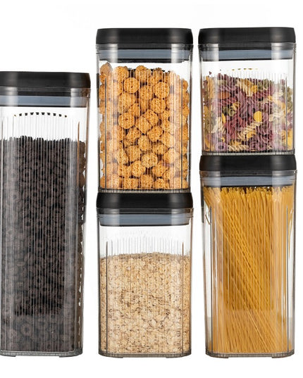 Cutii de Depozitare Alimente, din 5 Cutii de tip Container, Recipiente pentru Cereale in Bucatarie, Transparente cu Capac