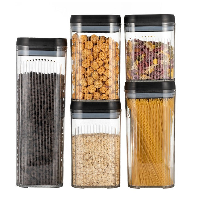 Cutii de Depozitare Alimente, din 5 Cutii de tip Container, Recipiente pentru Cereale in Bucatarie, Transparente cu Capac