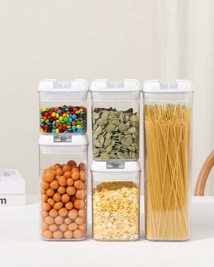 Cutii de Depozitare Alimente, din 5 Cutii pentru Condimente, Volumetrie 0.5l, 0.8l, 1.2l, 1.9l, Transparente cu Capac