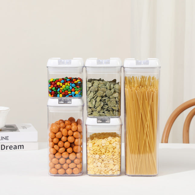 Cutii de Depozitare Alimente, din 5 Cutii pentru Condimente, Volumetrie 0.5l, 0.8l, 1.2l, 1.9l, Transparente cu Capac