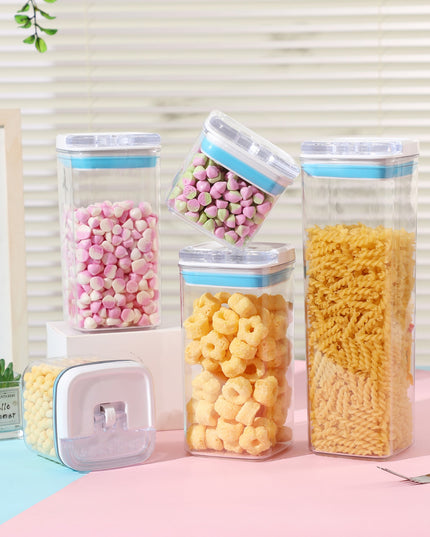 Cutii de Depozitare Alimente, din 5 Cutii de tip Container, l, l, l, l, Recipiente pentru Cereale in Bucatarie, Transparente cu Capac