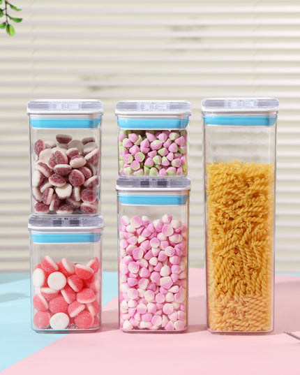 Cutii de Depozitare Alimente, din 5 Cutii de tip Container, l, l, l, l, Recipiente pentru Cereale in Bucatarie, Transparente cu Capac