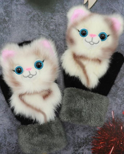 Manusi de Plus pentru Copii, de Iarna, Groase, Moi, Calduroase, Model Animat Pisica