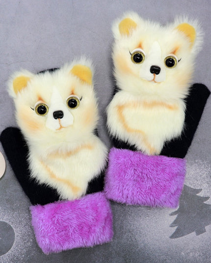 Manusi de Plus pentru Copii, de Iarna, Groase, Moi, Calduroase, Model Animat Vulpe Alba