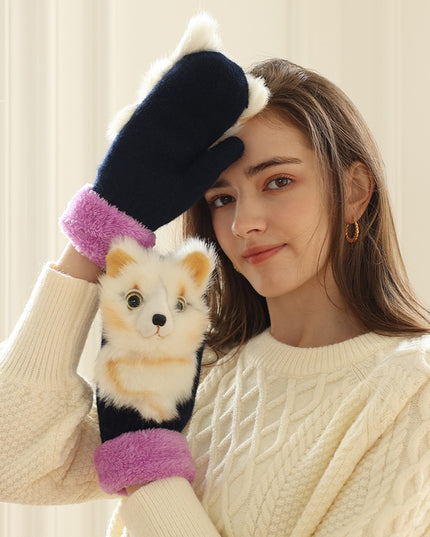 Manusi de Plus pentru Copii, de Iarna, Groase, Moi, Calduroase, Model Animat Vulpe Alba