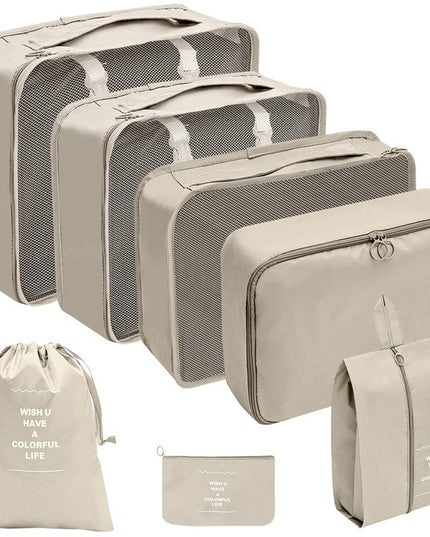 Set 7 Genti de Calatorie, pentru Depozitare, Compresibile, 7 Dimensiuni, Impermeabile, Design cu Plasa, Pliabile, Manere Robuste, Fermoar dublu