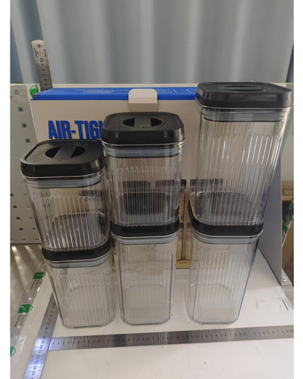 Cutii de Depozitare Alimente, din 6 Cutii de tip Container, Recipiente pentru Cereale in Bucatarie, Transparente cu Capac