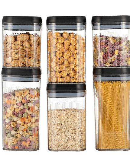 Cutii de Depozitare Alimente, din 6 Cutii de tip Container, Recipiente pentru Cereale in Bucatarie, Transparente cu Capac