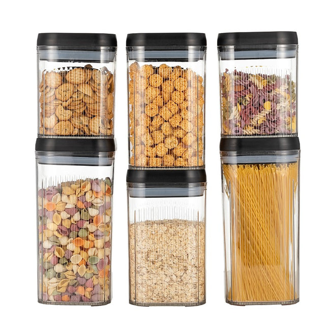 Cutii de Depozitare Alimente, din 6 Cutii de tip Container, Recipiente pentru Cereale in Bucatarie, Transparente cu Capac
