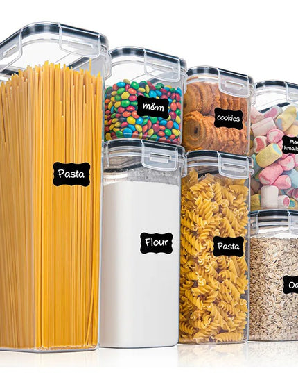 Cutii de depozitare alimente, din 7 Cutii pentru Condimente, Cereale, Cutii pentru Bucatarie, din Plastic PP, Cutii Alimentare, Diferite Dimensiuni, Transparente