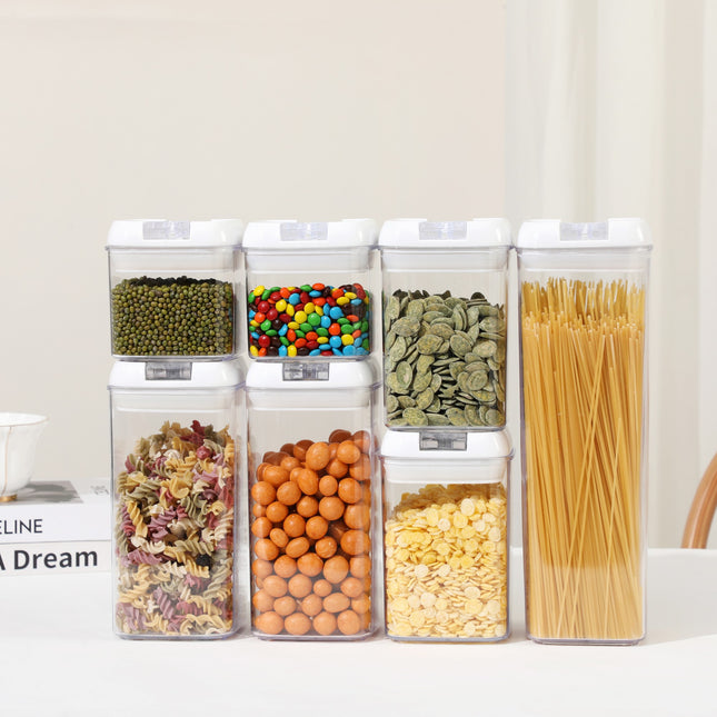 7 Recipiente din Plastic, pentru Alimente/Obiecte, Inchidere Ermetica, .5l, .8l, .2l, l, Capac