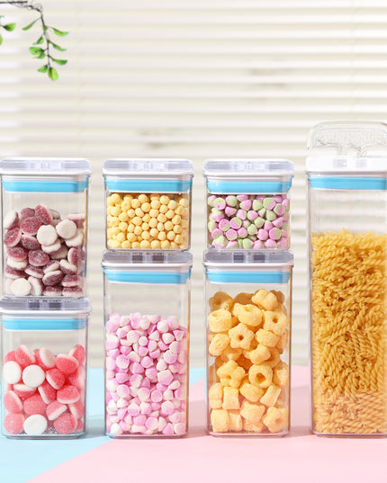 Cutii de Depozitare Alimente, din 7 Cutii de tip Container, l, l, l, l, Recipiente pentru Cereale in Bucatarie, Transparente cu Capac